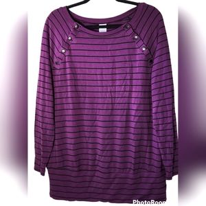 Time and Tru purple black striped maternity long sleeve blouse size Large